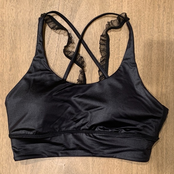 ALALA Flirty Crossback Sports Bra With Sheer Ruffle Straps - Black Size XS - Picture 2 of 7